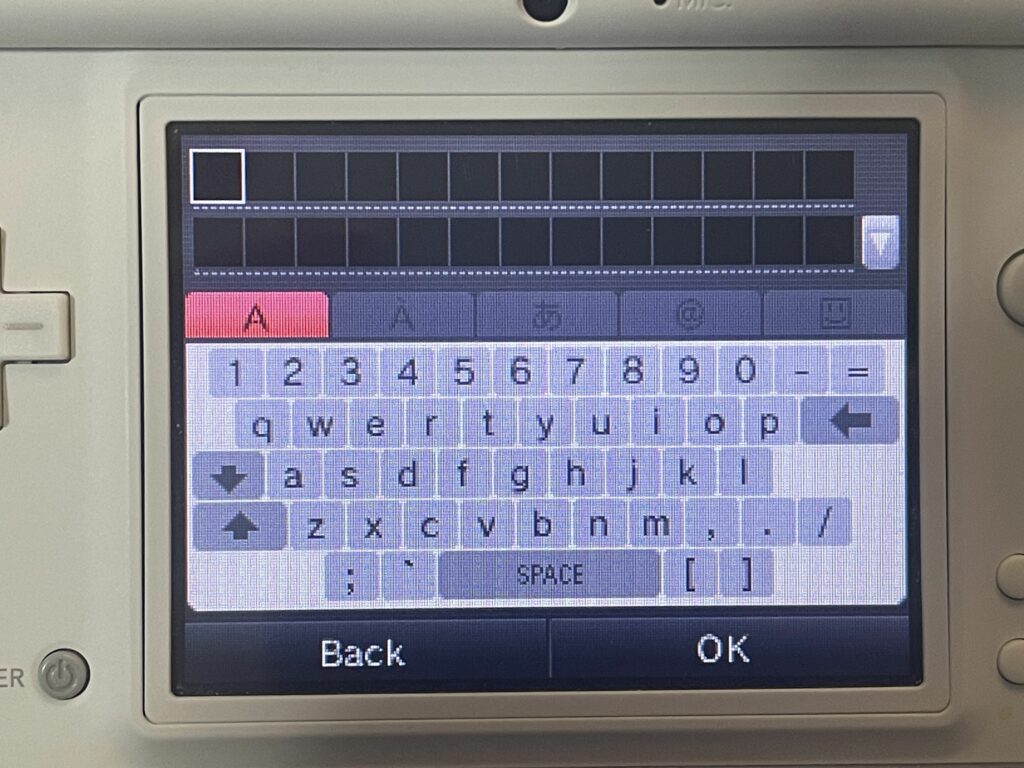 Image of the on screen keyboard of the DSi. An apostrophe is not present.