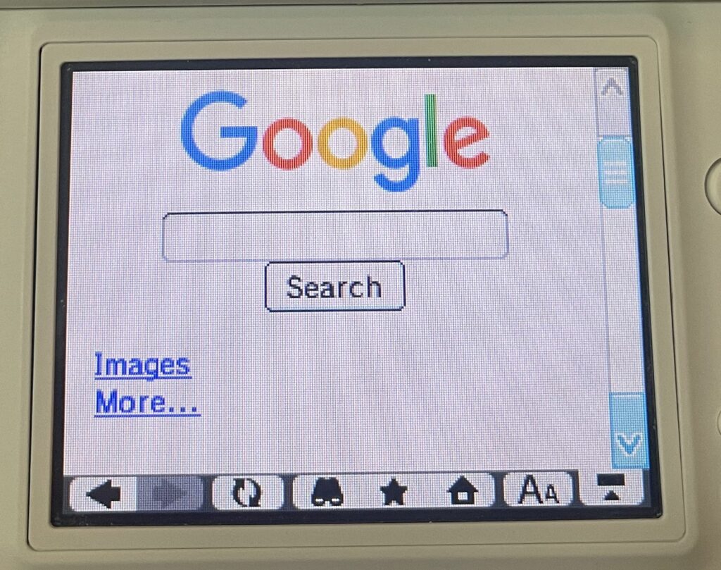 The Google home page with logo and search box.