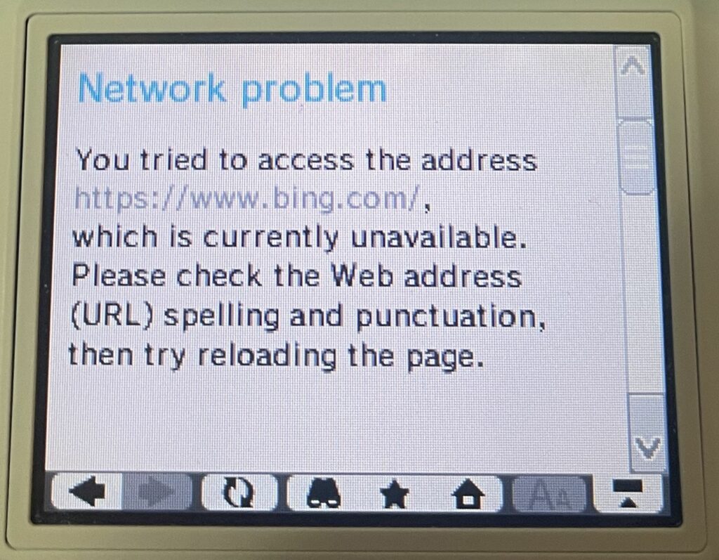 A network problem error page for bing.com.