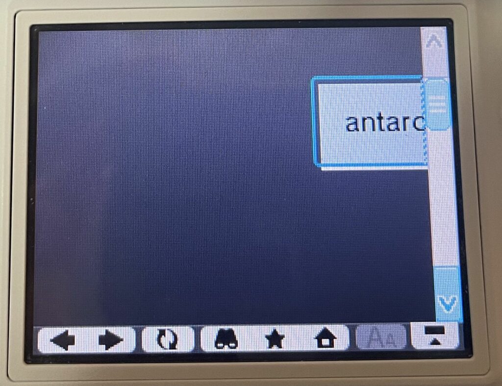A mostly blank window with part of a white rectangle visible. Partially visible in the rectangle is "antarctica".